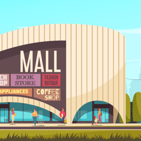 Shopping mall outside composition mall building with tags and headlines of shops on the wall vector illustration SSUCv3H4sIAAAAAAACA01RwU7DMAz9FcvnioG49QgaSAikiR0nDm5i2mhpUsVJxzT133G2MXGz/Z6fnp9P2JE4g+0JnfdFcqLsYsD2oUG2LsfkyGN7vzQomXIRFuVqZyhzr+i5/xPZneocW3xiKvm4eiEZqpoul07Hzz7mwYUel+bGLM5bHcnqnYIdKe3lRv9wYth7ChyL4PLVIPUczLE6UAuJPdPZ0E6h/SFzGq/uZmc5Xkoq1tUS52jIK/5Y3eulcazTPtE0OJPczKn2lsVogdshTpP6gpG8h1iyqCSYOE5RXI3oAnRX+3BweYBMvYCeAQOT9S6wQPwGUSktAuSB4VC3ZjaaLPxP/A7WGjd1nmG92Z5FPjlYVlaAt80rfMc0amIN5p+aGzbXAC9asjIxGJ5y0Xc1GPf6wWVZfgGo6WL63wEAAA==